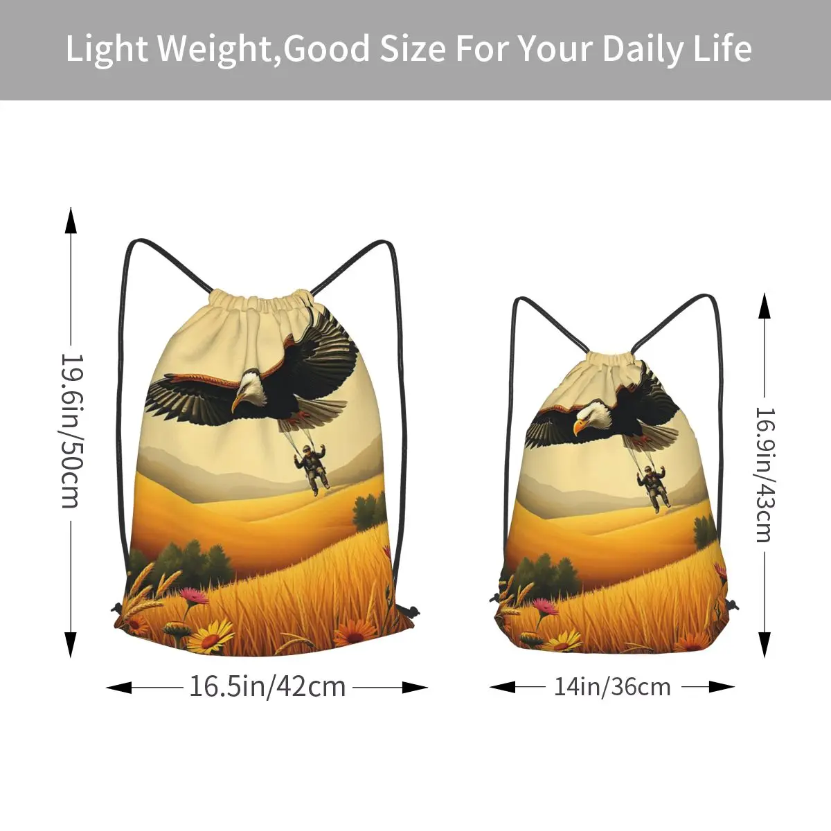 Majestic Eagle And Paraglider In Wheat Fields Backpacks Multi-function Drawstring Bags Sports Bag Book Bags for Man Woman School
