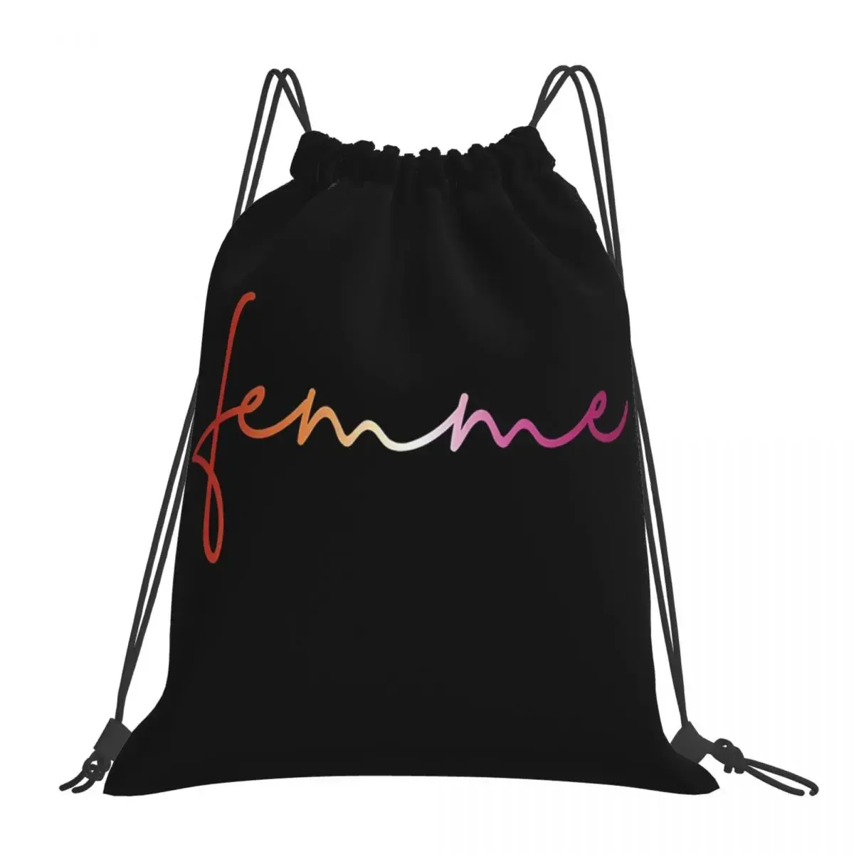 Femme Minimalist Lesbian Pride Ombre Cursive Script Backpacks Drawstring Bags Drawstring Bundle Pocket Sports Bag BookBag