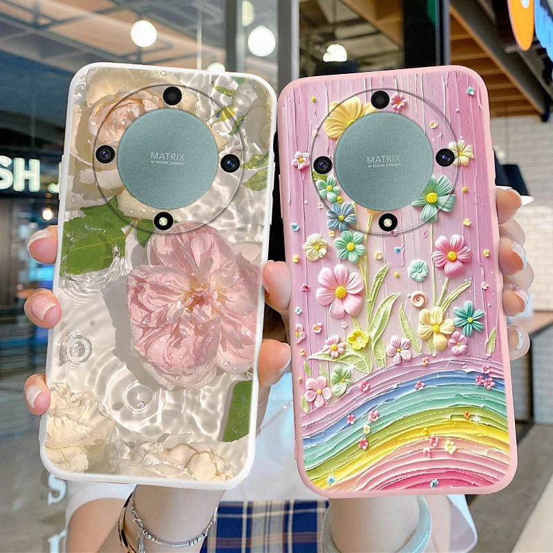 For Honor X9a X9b X9c X7c X6a X6b X7a X8a X8b X8 Magic 5 6 7 Lite oilPainting Flowers Butterfly Phone Case Korean Shockproof TPU