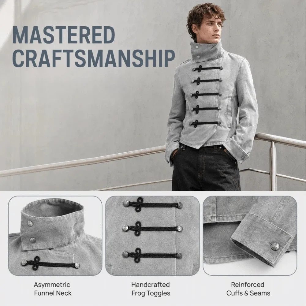 Fashion Napoleon Style Short Jacket Turtleneck Multi-layer Fasteners Court Style Coat Long Sleeve Slim Fit Stand Collar Coat Y2K