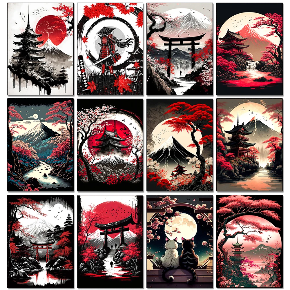 

Diamond Painting Landscape Japanese Cherry Blossom Mount Fuji Full Diamond Mosaic Rhinestone Embroidery Cross Stitch Home Decor