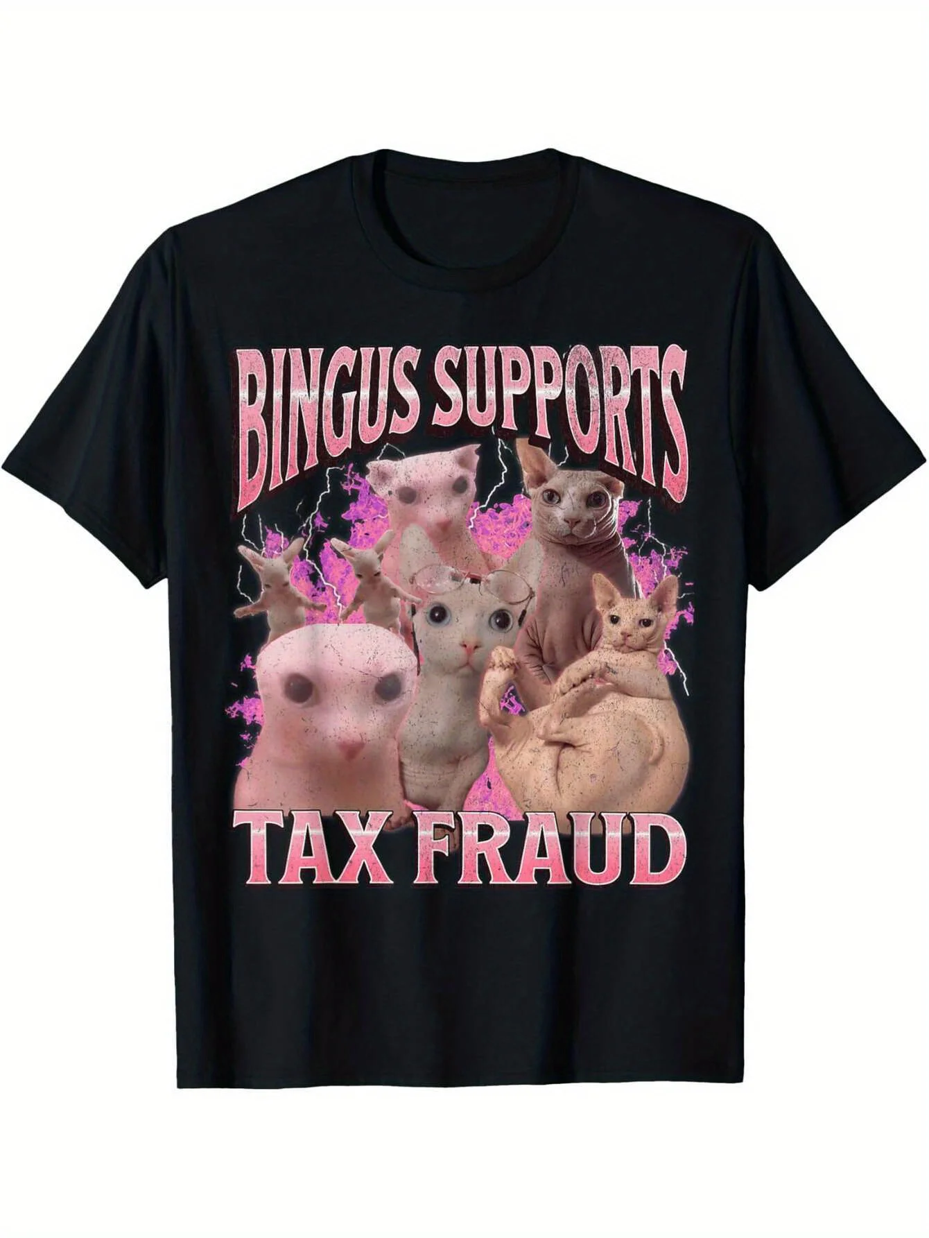 

Bingus Supports Tax Fraud Забавная футболка-бутлег с изображением кота-сфинкса