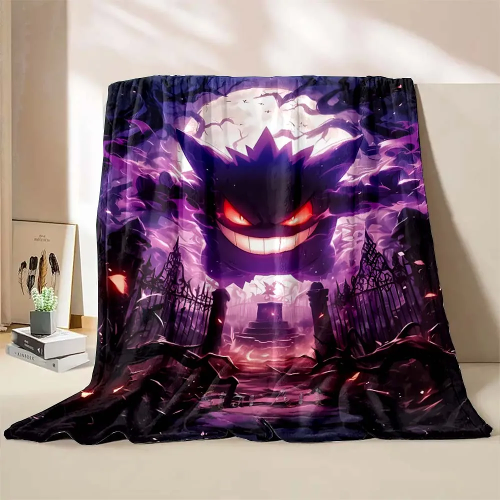 Halloween Pokémon Gengar Printed Blanket Children Adult Blanket Soft and Warm Bedding for Bed Sofa Outdoor Travel Cover Blanket