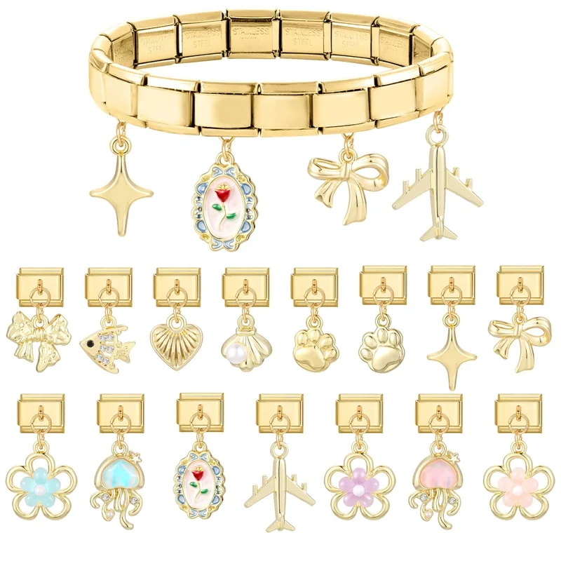 نجمة الكرز ذيل السمكة القمر القط باو قنديل البحر قلادة الإيطالية سحر ربط الفولاذ المقاوم للصدأ صالح 9 مللي متر سوار المرأة DIY بها بنفسك صنع المجوهرات #5