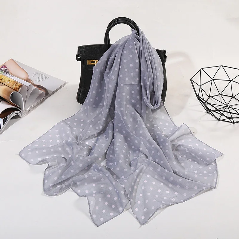 Korean Polka Dots Chiffon Transparent Breathable Sunscreen Shawl 160x50cm Female Summer Thin Long Beach Towel Sun Silk Scarf R43