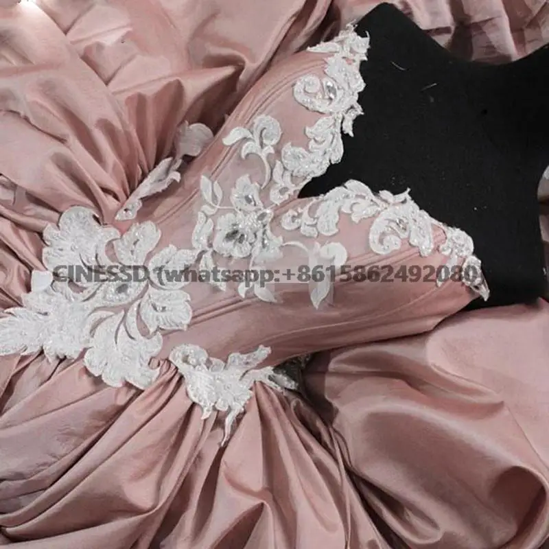 Vestido de baile de quinceañera Rosa rubor, escote Corazón, apliques blancos, volantes de manchas, vestidos de graduación fruncidos, vestidos de fiesta de barrido, 2022