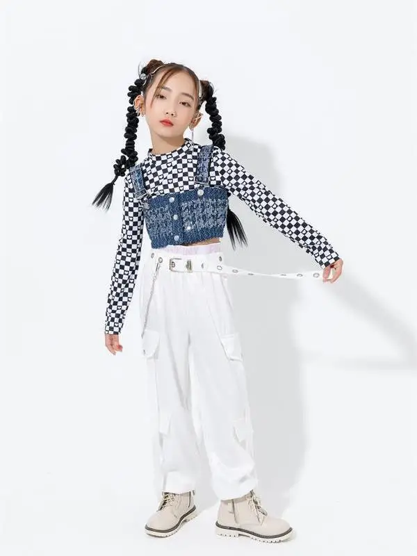 Costumes de spectacle de danse jazz pour enfants, ensembles de spectacle de danse de rue hip-hop pour filles, robe de danse tendance pour enfants