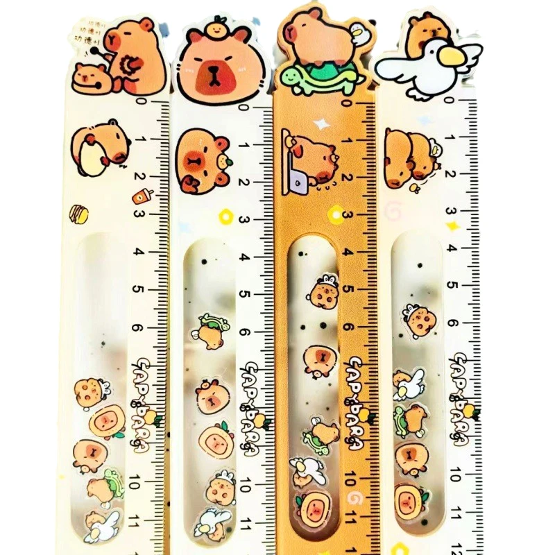 1PC 15cm High Beauty Drawing Ruler Cute Cartoon Capibala Students Learn Stationery Tools Acrylic Rocker Ruler