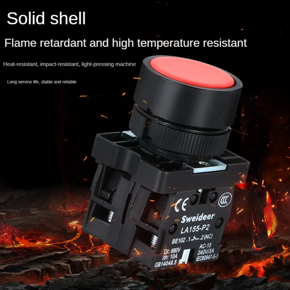 22MM Nc No Switch Momentary Push Button ON OFF Reset 12V/220V/48V/24V for Electrical Industrial Panelboard Black Power Button