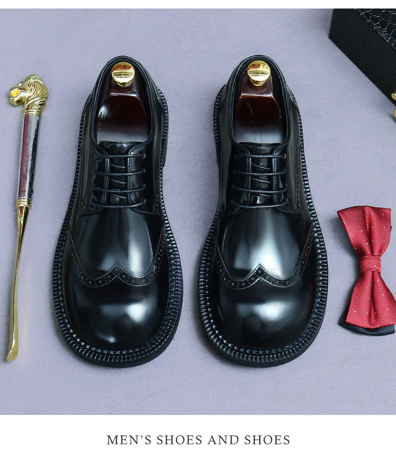 Zapatos Brogue Retro para Hombre, de Cuero Genuino de Lujo, Punta Redonda, Hechos a Mano, Planos, Color Marrón y Negro, para Bodas y Eventos Sociales