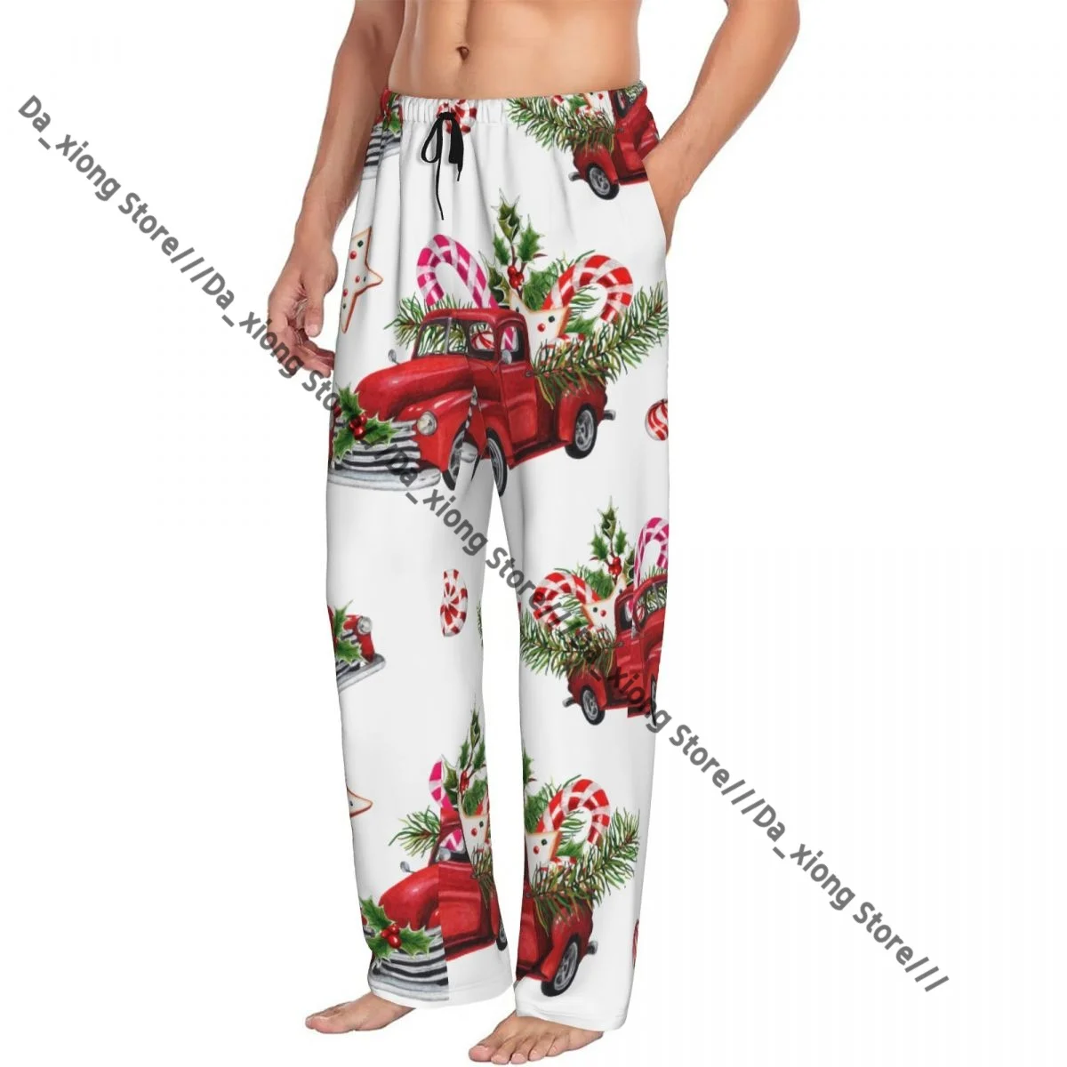 Watercolor Christmas Trunk Mens Pajamas Pyjamas Pants Lounge Pants Sleep Bottoms