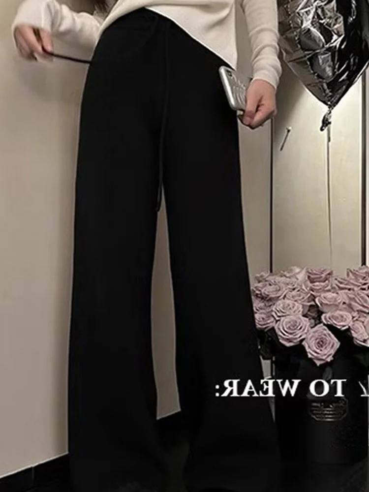 Faionable Pure Color Perna Larga Calça Casual Outono Inverno Sli Versátil Design Preguiçoso Novo Modelo Ele Tubo Reto Trou...