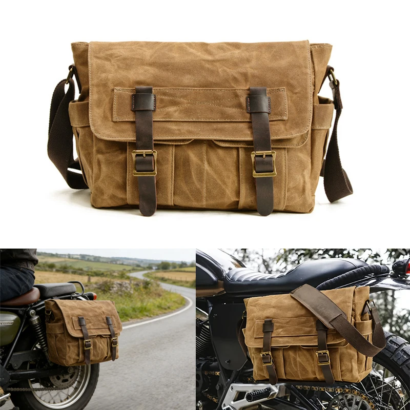 

Retro Waxed Canvas Men's Crossbody Bag Casual Messenger Bag Waterproof Motorcycle Side Bag For BMW Honda Yamaha