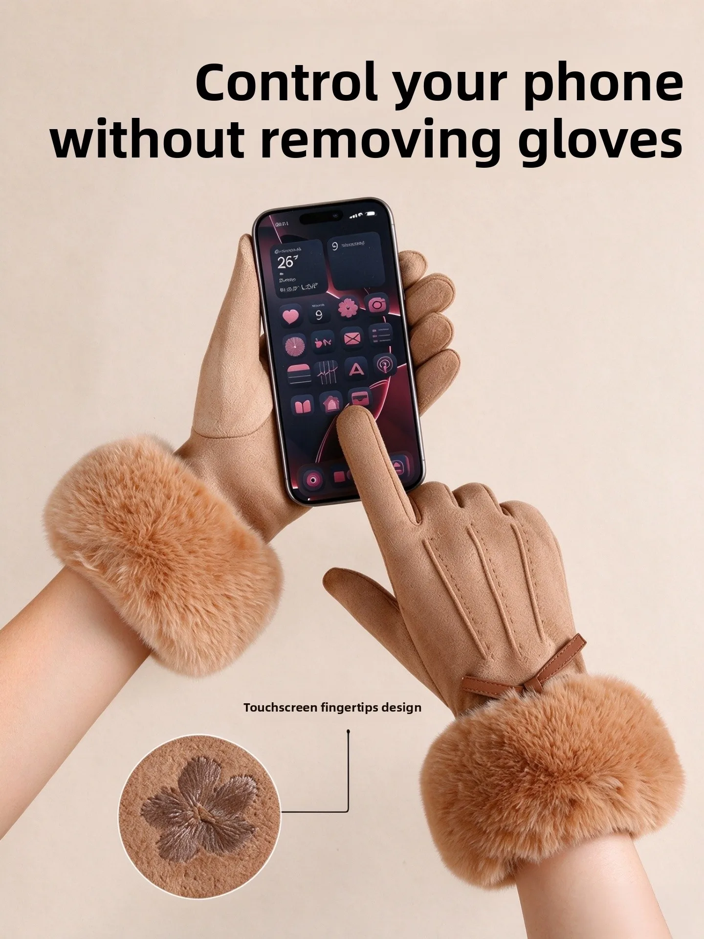 Thickened Fleece Lined Suede Gloves for Women Winter Cycling  Vehicle Warm Cold Proof Windproof Driving Gloves
