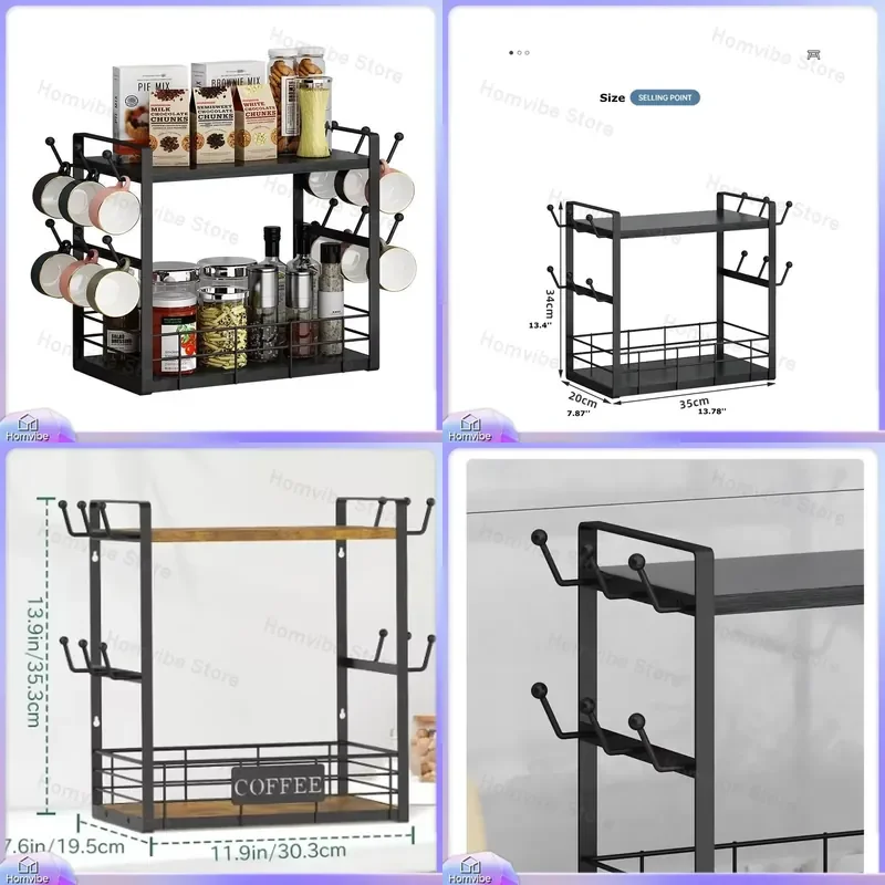 Multi-Functional Kitchen Countertop Storage Rack for Spices Coffee Cups Utensils and Small Items Heavy Duty Adjustable Shelf