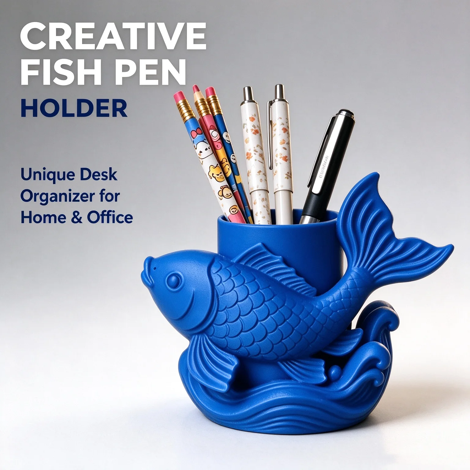 3D printing Creative Koi Fish Pen Holder Resin Desk Organizer Cute Wave Carp Pencil Holder Desktop Storage Box Office Home Decor