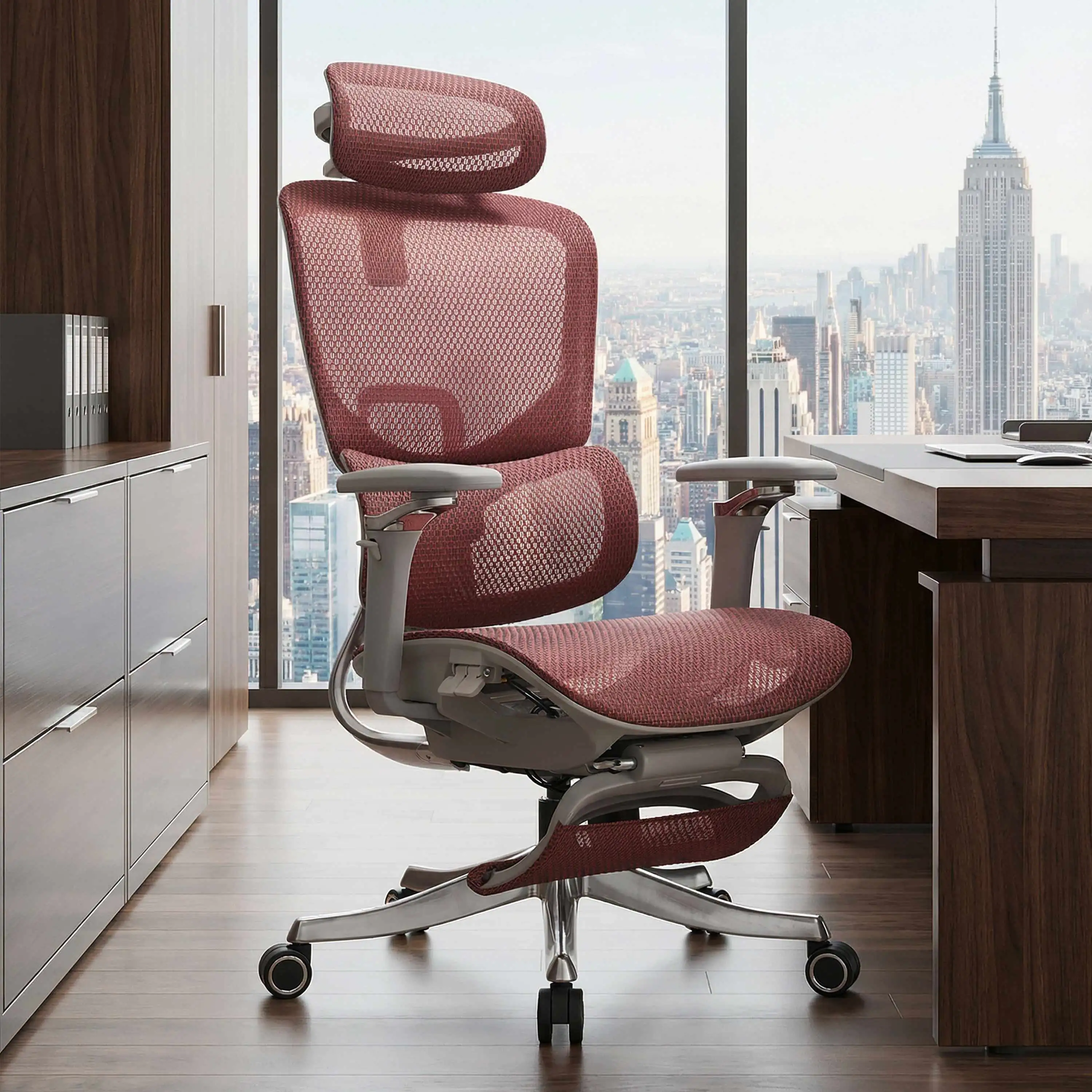High Back Ergonomic Office Chair Mesh Seat & Backrest Adjustable Lumbar Recline Function Chair for Home Office Long Sitting