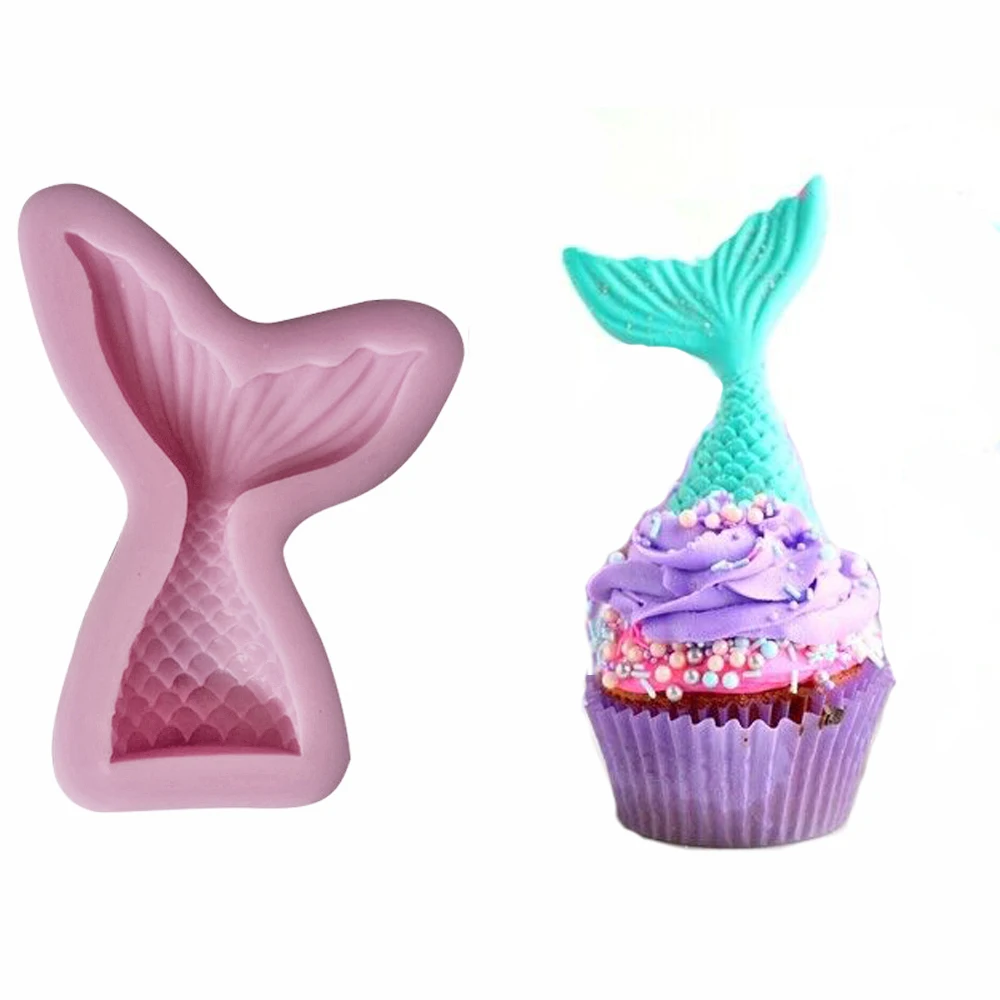 3D Mermaid Tail Silicone Fondant Mould Fish Scales Fairy Cake Decor Icing Toppers Sugarcraft Baking Mold for Resin Wax Soap
