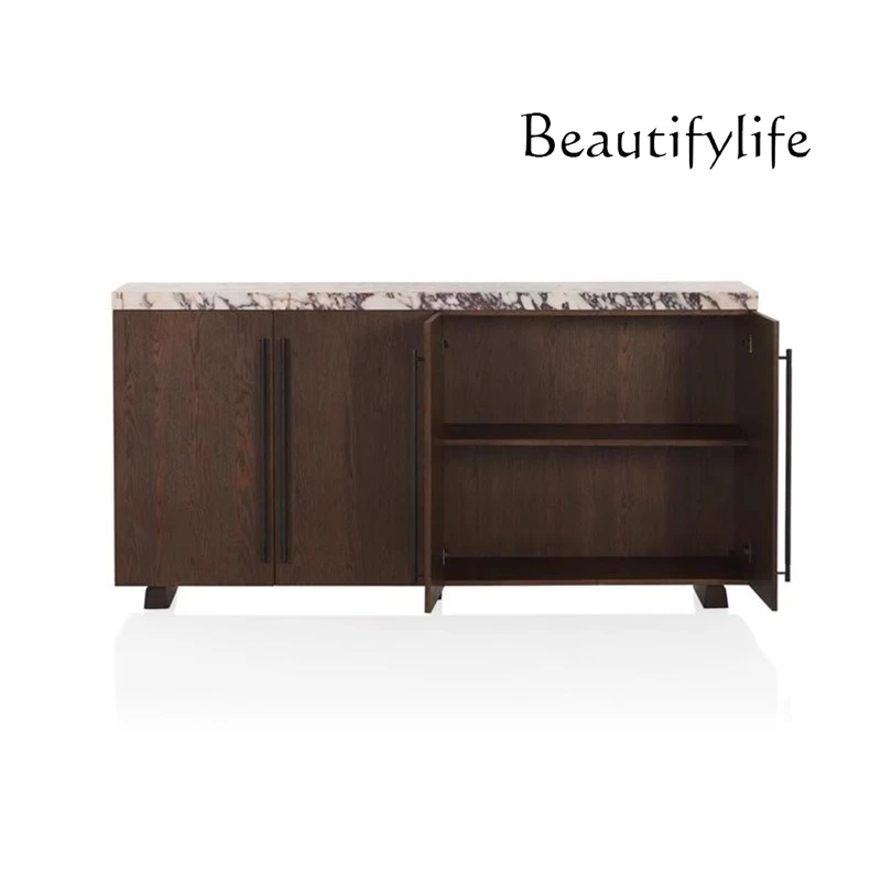 

Italian medieval solid wood dining side cabinet, entrance locker, retro marble sofa side cabinet