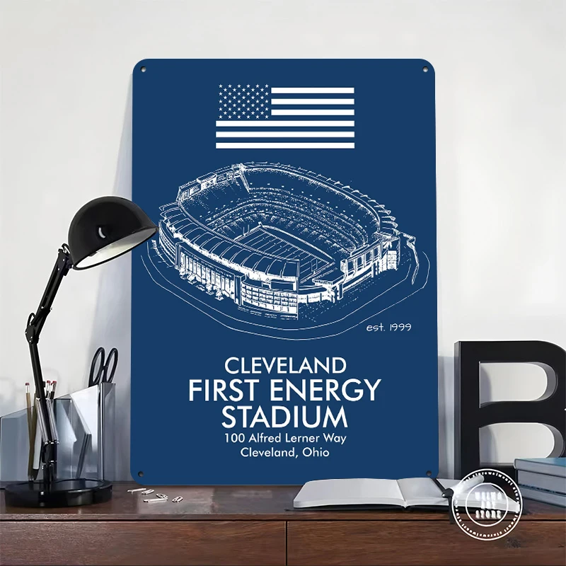 CLEVELAND STADIUM PORTRAIT Printed Poster Customized Wall Art Retro Vintage Metal Tin Signs for Setup Decorations Bathroom Decor