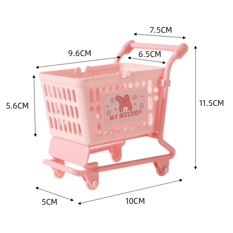 Sanrio Hello Kitty Mini Cart Storage Box Cartoon Cinnamoroll Kuromi Melody Desktop Decoration Clutter Storage Box Genuine