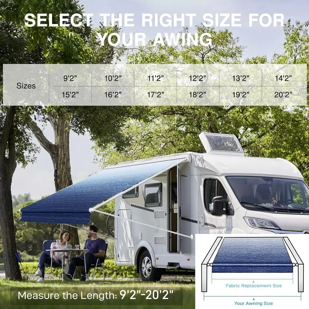 قماش بديل لمظلة RV شديدة التحمل بطول 10 أقدام - فينيل مختوم بالحرارة 18.5 أونصة باللون الأزرق المتدرج، مقاوم للأشعة فوق البنفسجية ومقاوم للعوامل الجوية، Universal Fi #4