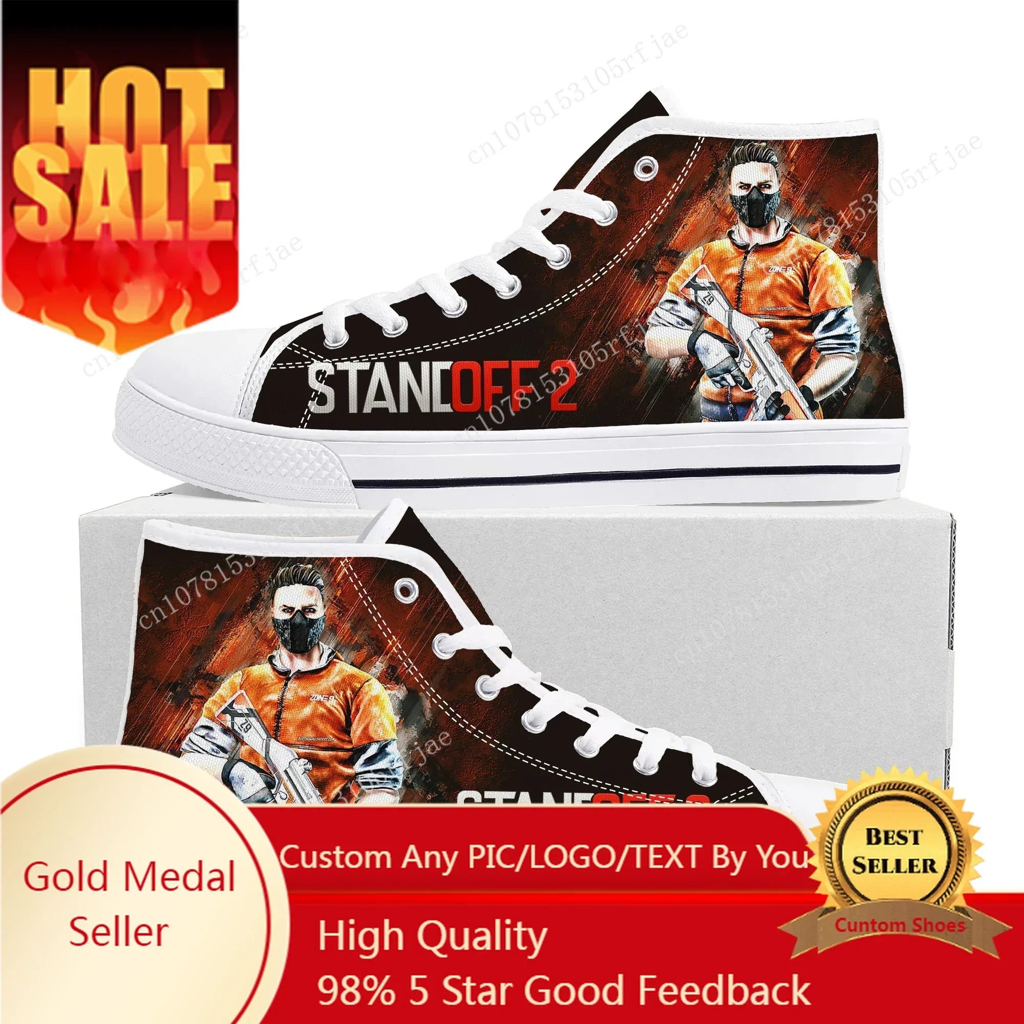 Standoff 2 High Top Sneakers Hot Cartoon Game Mens Womens Teenager High Quality Fashion Canvas Shoes Casual Tailor Made Sneaker