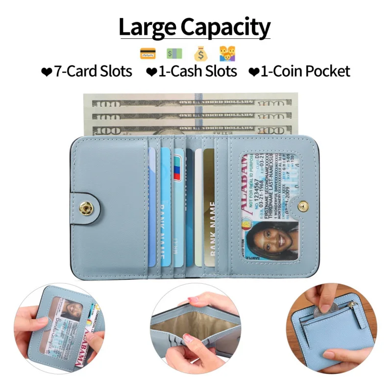 محفظة نسائية محفظة Rfid صغيرة الحجم ثنائية الطي محفظة جيب جلدية أنيقة محفظة صغيرة للسيدات مع نافذة لبطاقة الهوية