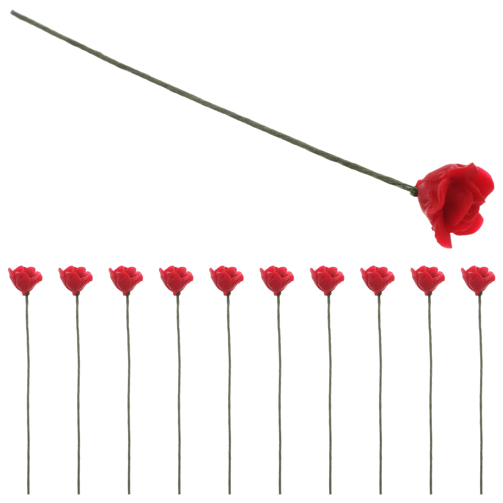 12Pcs Lifelike Red Faux Roses 1:12 Scale Miniature Dollhouse Decor Artificial Flower Picks Romantic Nightstand Desk Wedding