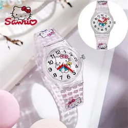 Anime Sanrio Watch HelloKitty Transparent Watch Printed Cartoon Cute Primary Student Watch Female Girl Silicone Quartz Watch