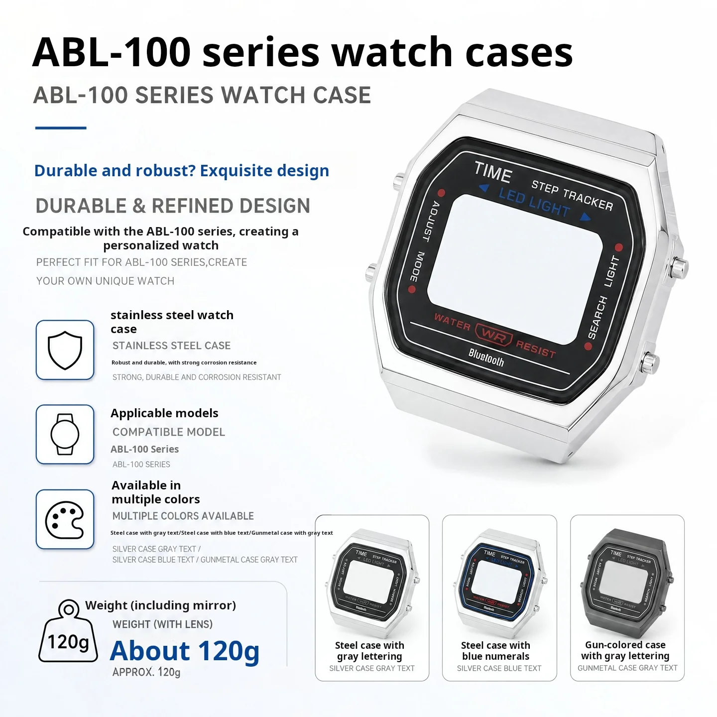 Stainless Steel Watch Case for Casio ABL-100 Vintage Retro small square Metal case Replacement Repair Mod Parts Accessories