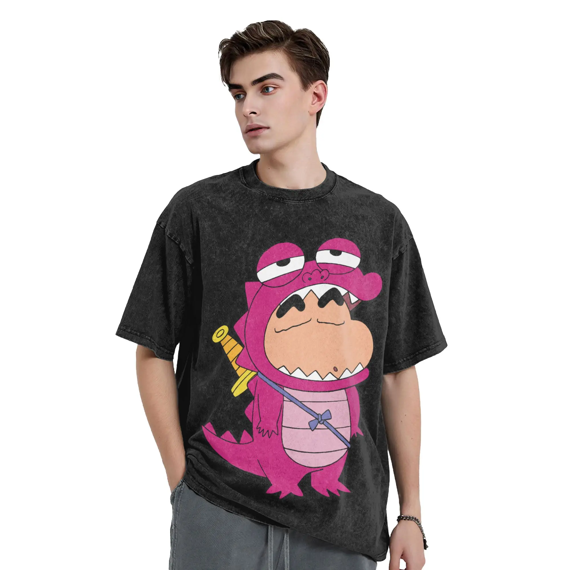 Crayons Shin-Chans Anime Washed T Shirt Streetwear Vintage T-Shirt  Tees Men Women 100% Cotton Oversize Graphic