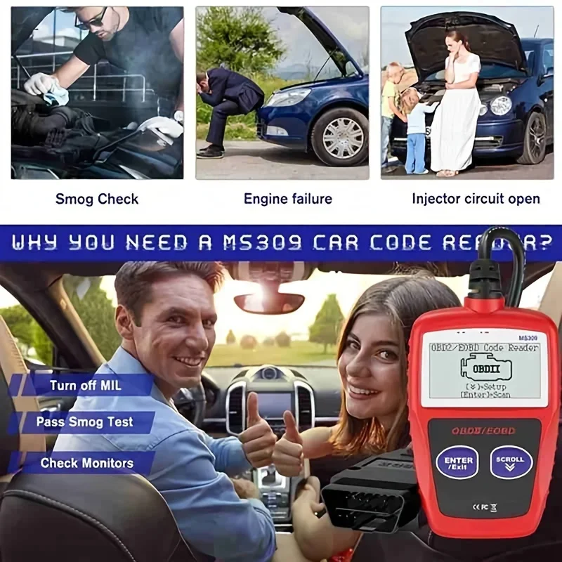 MS300 OBD2 Scanner: Turn Off Check Engine Light & Read/Erase Fault Codes Instantly!