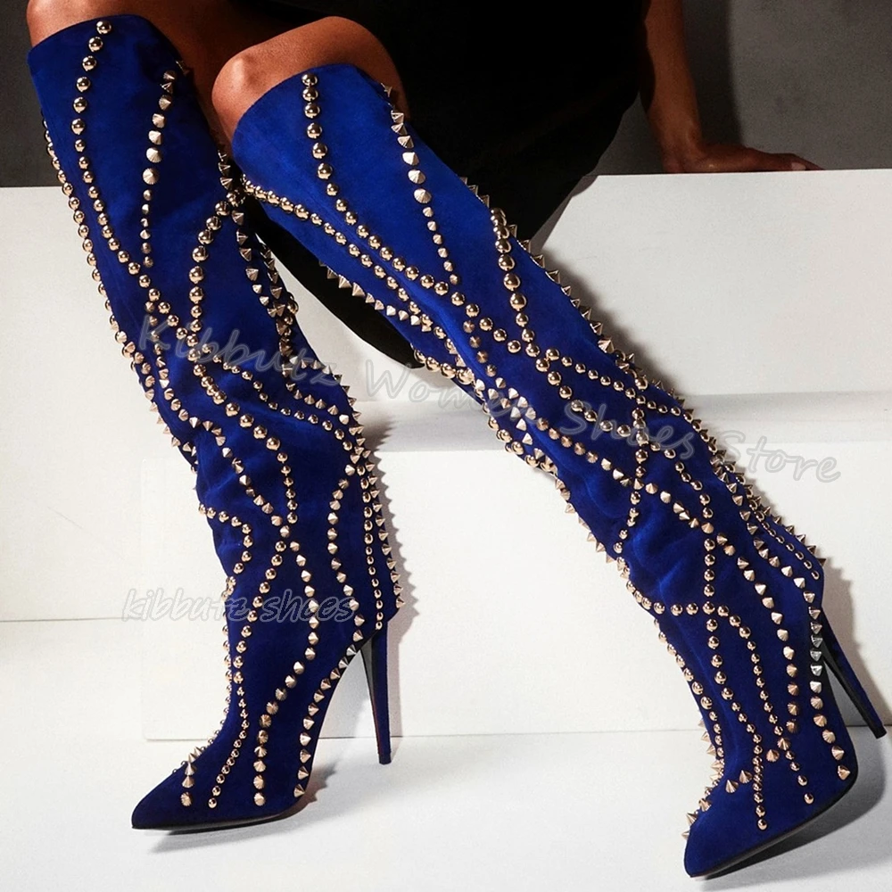 

Сапоги до колена с окантовкой и бусинами, замшевые модные элегантные пикантные роскошные женские туфли без шнуровки, однотонные туфли на тонком каблуке с острым носком, новинка