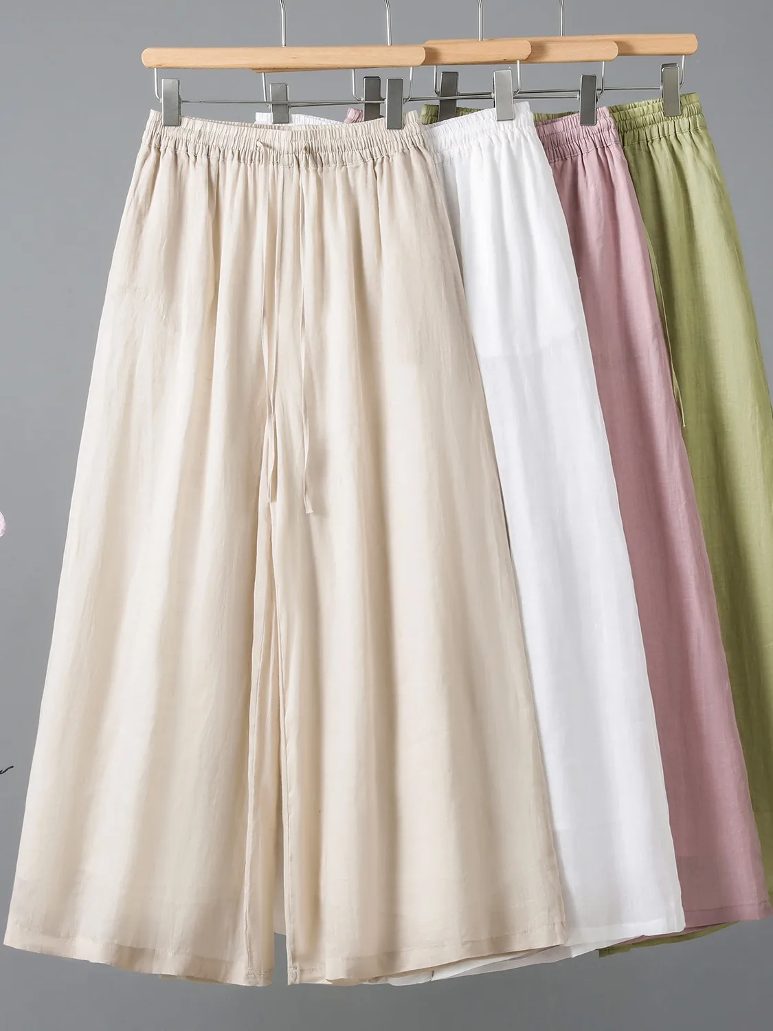Double Layer Wide Leg Pants Skirt Women Summer Thin Cool Feeling Smooth Slimming Fairy Pants Casual Flax Straight Long Pants