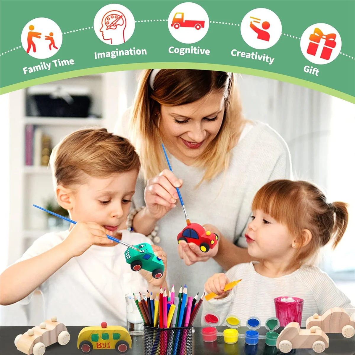 18-pak DIY drewniane samochody zabawkowe niedokończone drewniane samochody do malowania drewniane samochody rzemieślnicze do zajęć domowych projekty rzemieślnicze rodzina