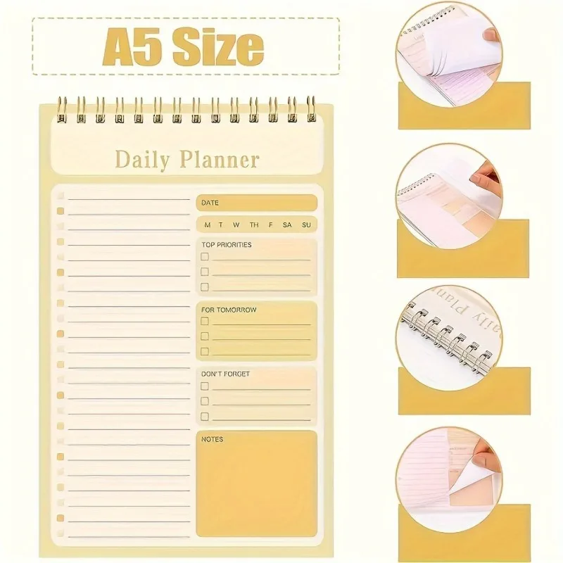 5pcs Macaron Color Paper A5 Spiral Notebook Daily Planner To Do List Journal Office Student Schedule Notepad