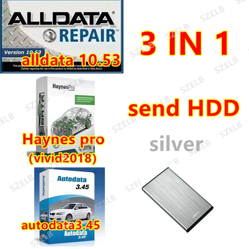 Autodata 3.45+ Haynes Pro (Vivid2018)+Alldata 10.53 Auto-Reparatursoftware mit Technischem Support für Autos und Fahrzeuge mit 640GB HDD+ Video