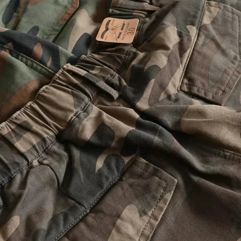 سراويل البضائع الرجالية ذات الساق المستقيمة الأمريكية المموهة من القطن الثقيل في الهواء الطلق متعددة الجيوب #4
