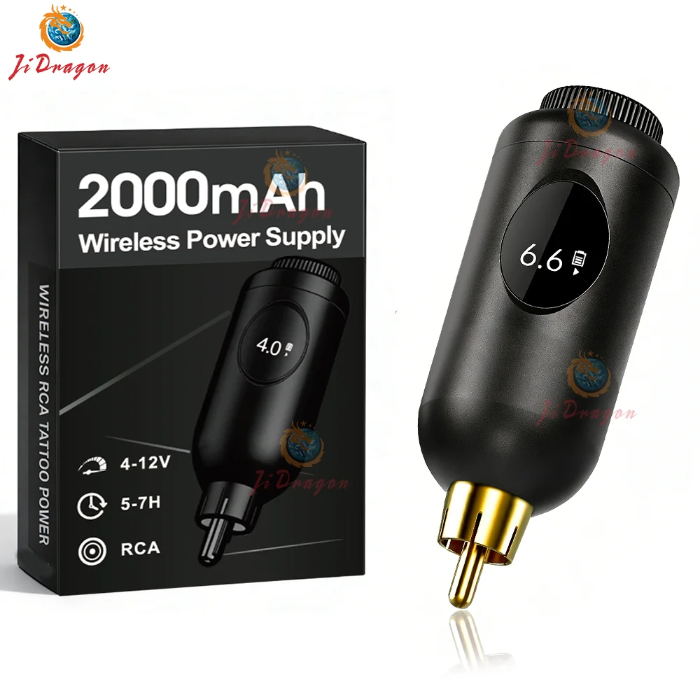 Wireless Tattoo Pen Power Supply 1‑12V Black RCA Tattoo Power Supply USB Charging Adjustable Voltage Cordless Tattoo Machine