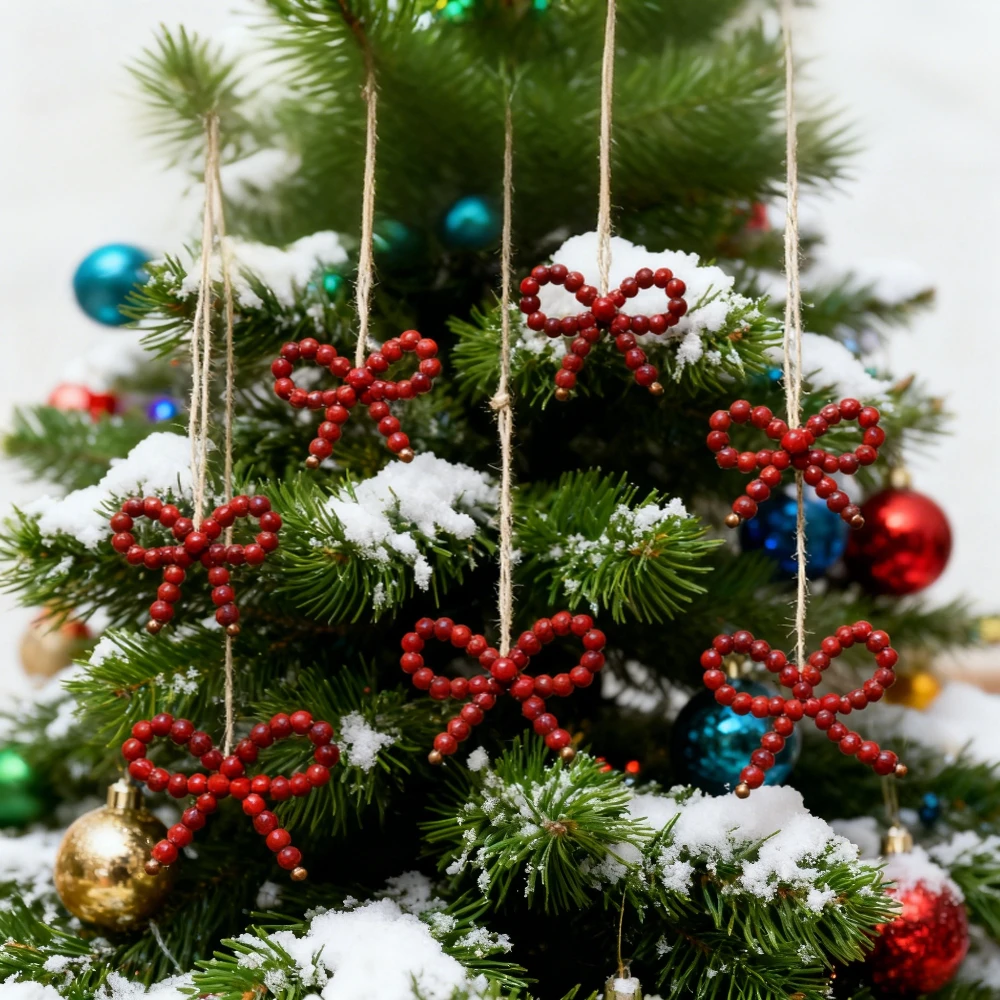 6 قطع من زينة عيد الميلاد لمزرعة بوهو، أقواس خرز خشبية قابلة للتعديل لتزيين الأشجار، زينة عيد الميلاد الحديثة الطبيعية لقضاء العطلات