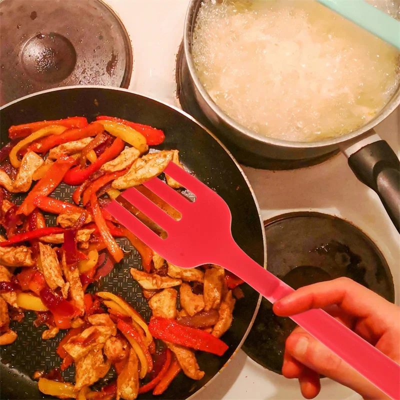 شوكة طبخ مرنة من السيليكون مقاومة للحرارة معكرونة المعكرونة شوكة طعام قابلة لإعادة الاستخدام لخلط وتقديم شوك المطبخ غير اللاصقة #5