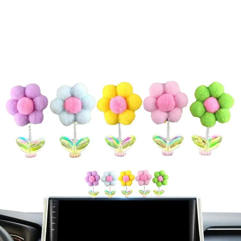 Flower Car Dashboard Decorations 5Pcs Dashboard Car Decor Plush Flowers Funny And Cute Car Decoration For Car Interior And Home