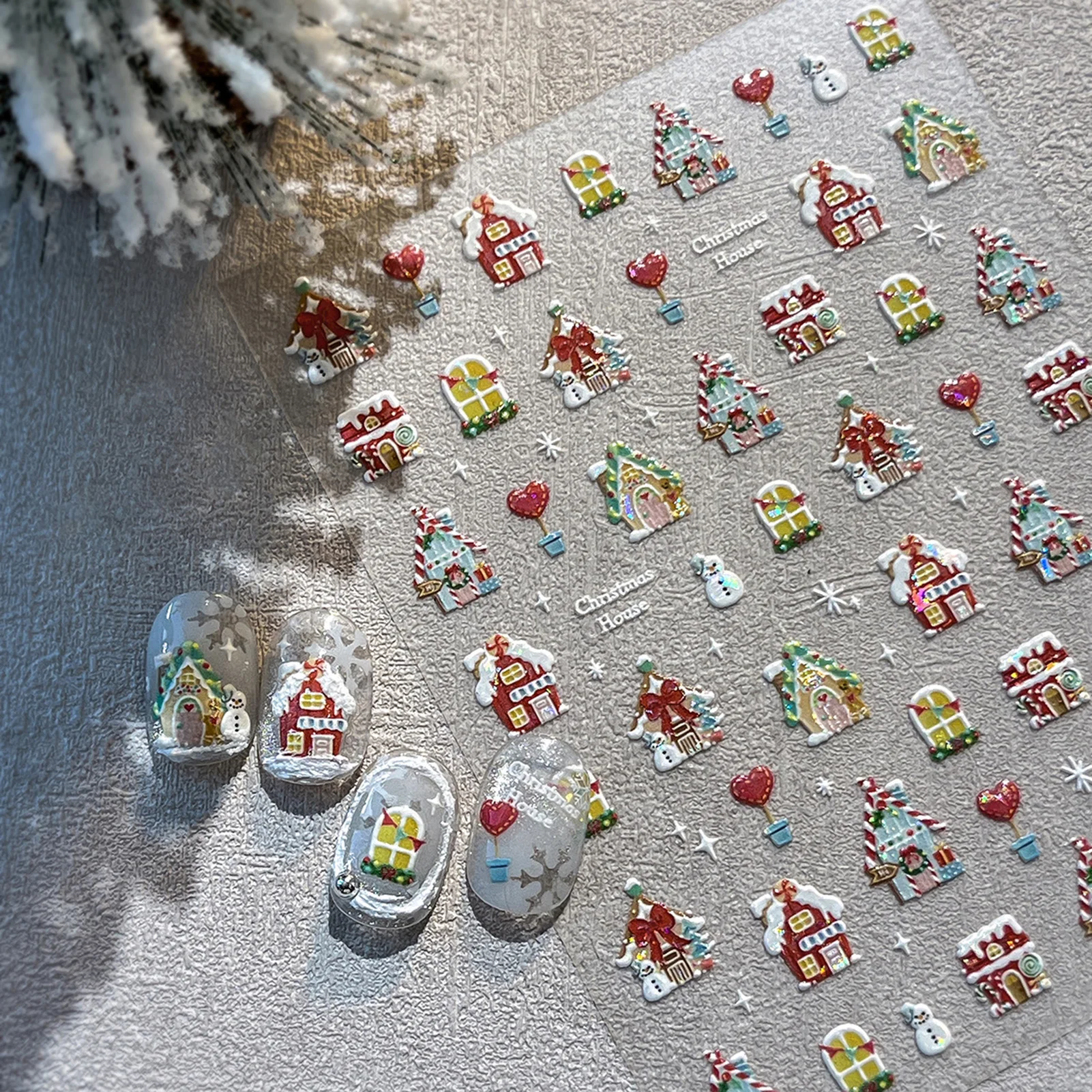 Flash Christmas Element Nail Stickers Candy Stars Designs Resin DIY Manicure Nail Decals Self-Adhesive Nail Art Supplies Decals