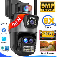 9MP WiFi Camera Outdoor8X Zoom Security Camera 4K Video Surveillance Three Lens Dual Screen PTZ ICsee Alexa NVR Security CCTV