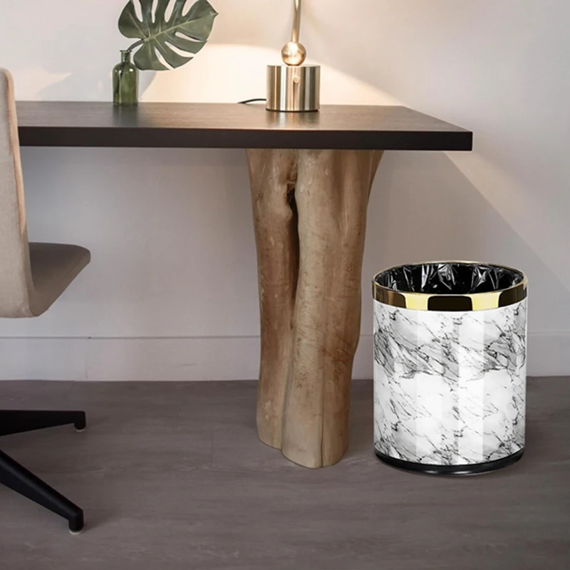 ●Trash Can,Marble Pattern 10L Trash Can Bin Buckets Diameter Waste Bins Living Room Bathroom Kitchen Dustbin Trash Bin-ABFB