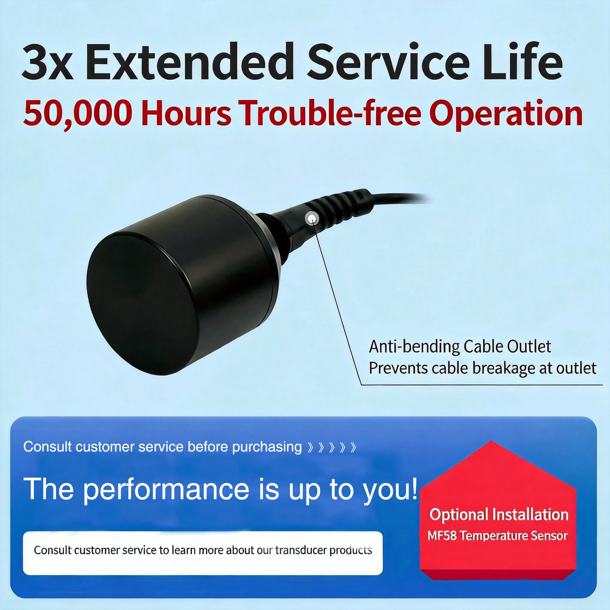 200 kHz 40 kHz Ultrasonic Underwater Ranging Transducer for Silt Interface Instrument Depth Measurement