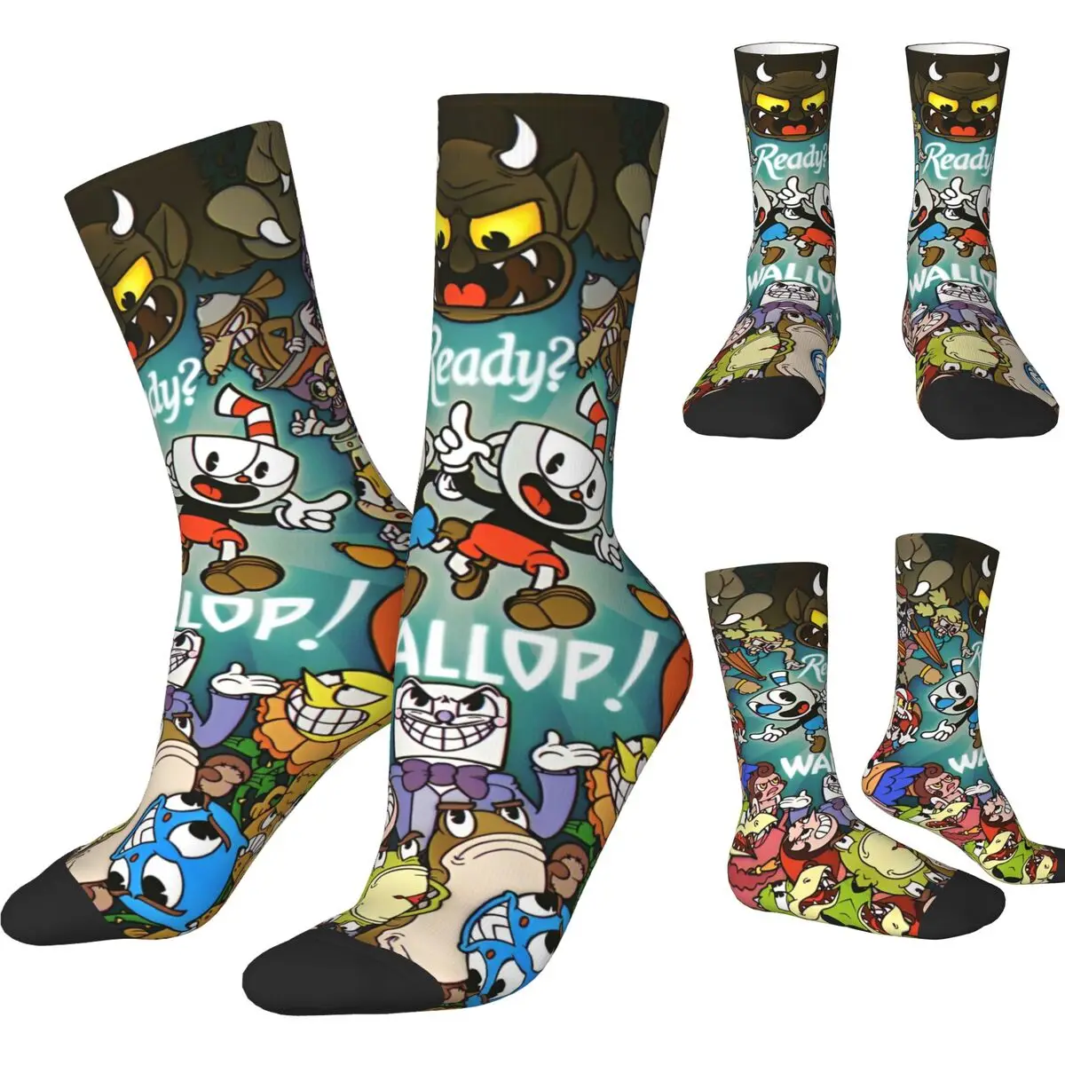 Autumn Winter Casual Unisex Cuphead And Mugman Video Game Socks Sweat Absorbing Basketball Socks