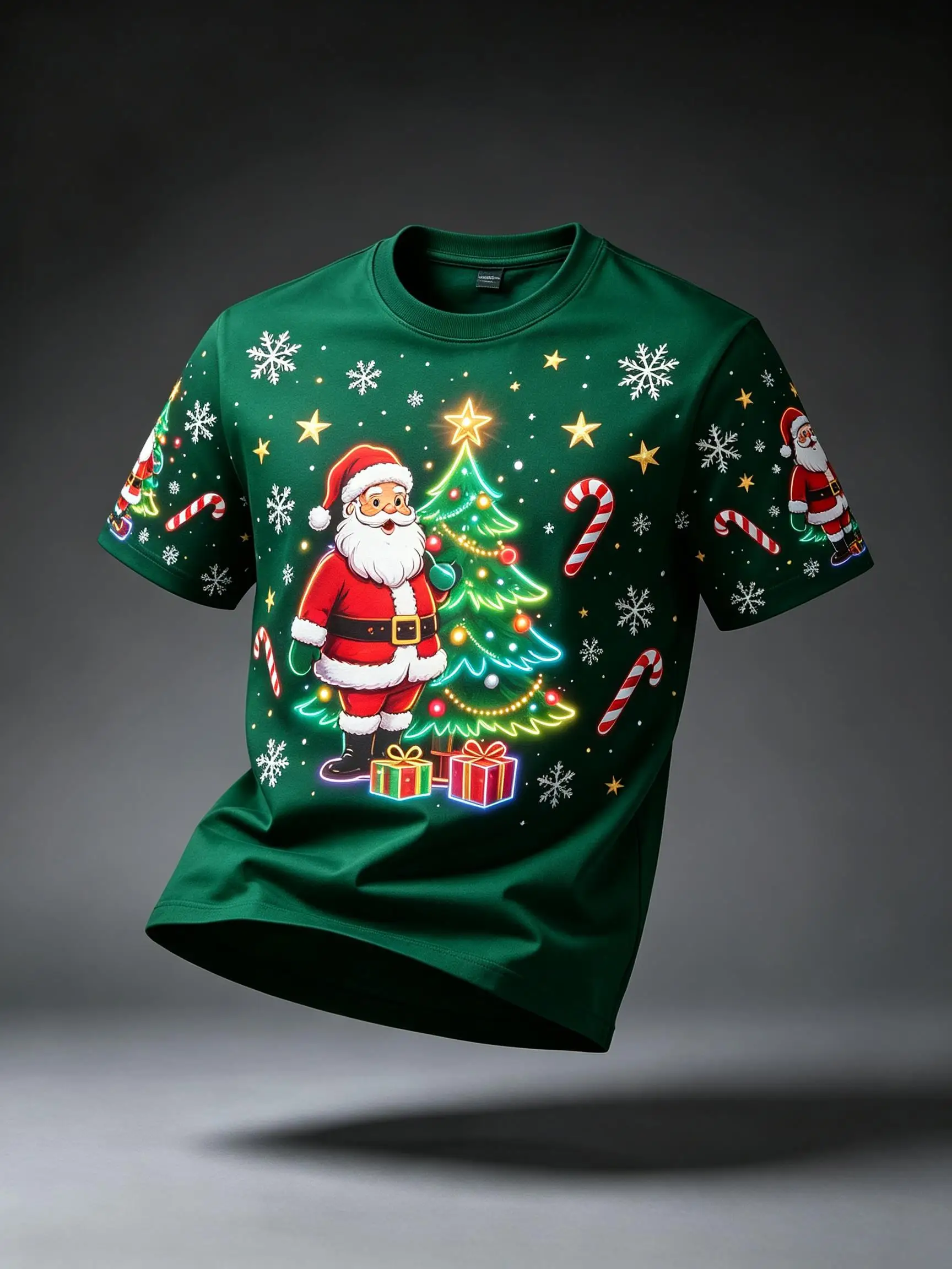 Men Fashion Short Sleeve T-shirt, Burgundy Base Santa Xmas Tree Gift Snowflake Print Casual Summer Tee