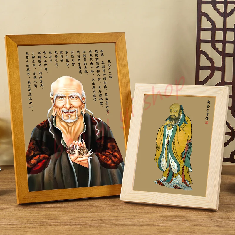 

Guiguzi The portrait of Wang Chan's ancestor, Solid wood photo frame ornaments, Exquisite home feng shui decorative painting